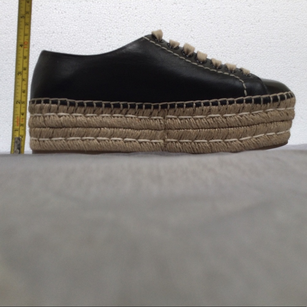 Prada black leather platform espadrille 2in wedge! - Picture 6 of 7